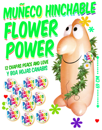 MUÑECO HINCHABLE FLOWER POWER 12 CHAPAS PEACE AND LOVE BOA CANABBIS / PLAERS URBANS