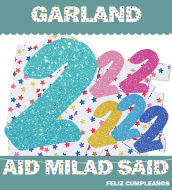 GARLAND 2 AID MILAD SAID 2 AÑOS (Cartolina 220gr) GUIRNALDA FELIZ 3 CUMPLEAÑOS EN ÁRABE INEDIT FESTA (Mín.2)